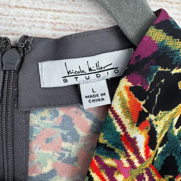 Nicole Miller Studio Floral Sleeveless Blouse Womens Large Gray Multicolor NEW - Picture 5 of 9